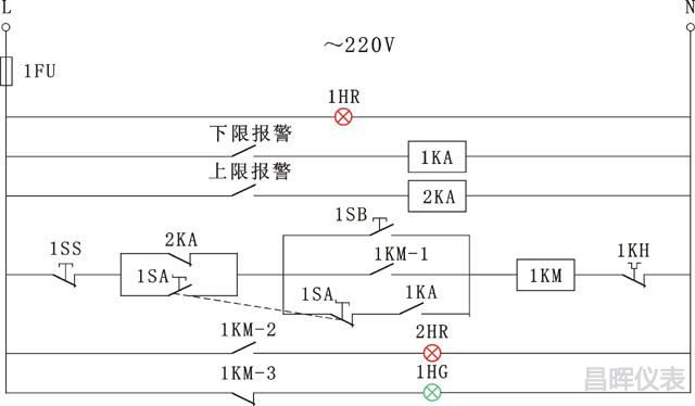 電接點溫度儀表構成溫度控制系統電氣二次控制原理圖