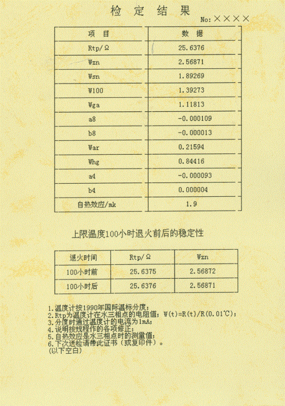 標(biāo)準(zhǔn)鉑電阻溫度計(jì)計(jì)量檢定數(shù)據(jù)