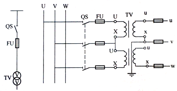 三個單相電壓互感器Y0/Y0接線