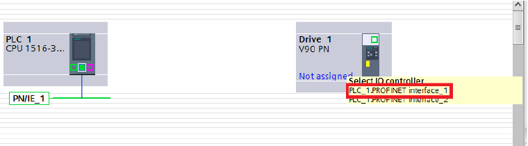 PLC的接口1進行PN通信連接