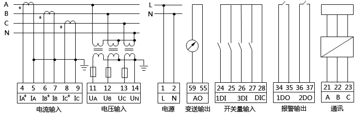 三相四線高壓系統有功功率表接線圖