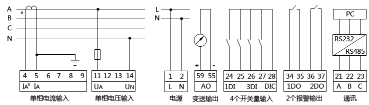 YR-GFP單相有功功率表接線圖