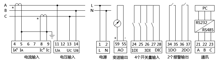 三相三線低壓系統有功功率表接線圖