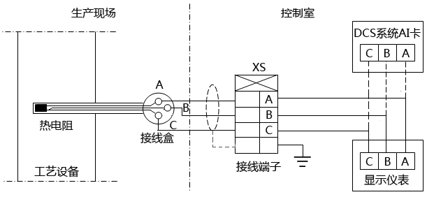 熱電阻三線制測溫系統回路示意圖