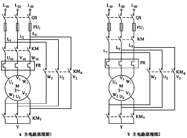 星形-三角形減壓起動主電路原理圖