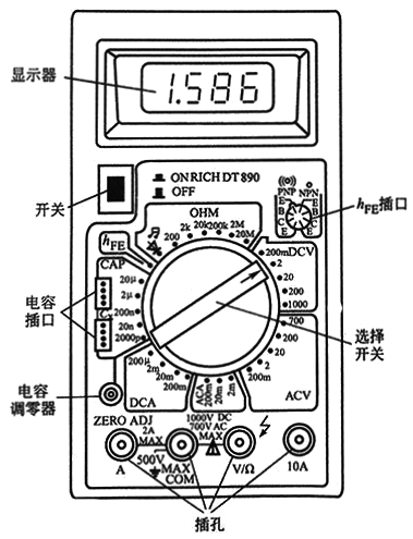 DT890數字式萬用表面板圖