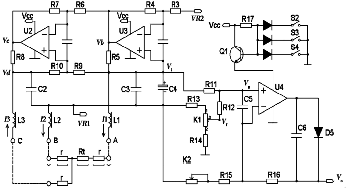 多路溫度遠(yuǎn)傳監(jiān)測(cè)儀測(cè)量通道1電路