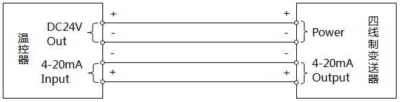 溫控器與四線制變送器接線示意圖(溫控器供電)