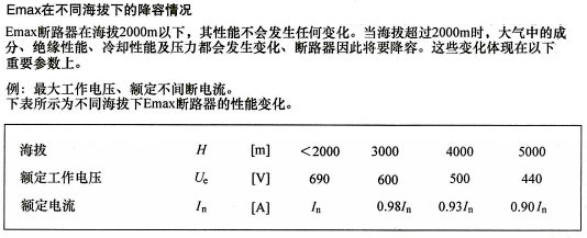 Emax開關在不同海拔條件下的降容情況