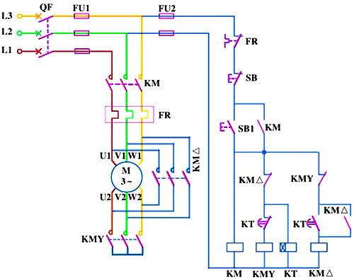 三相異步電動機星-三角形降壓起動的電氣原理圖