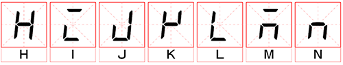 島電溫控器數碼字形對照表(字母H~N)