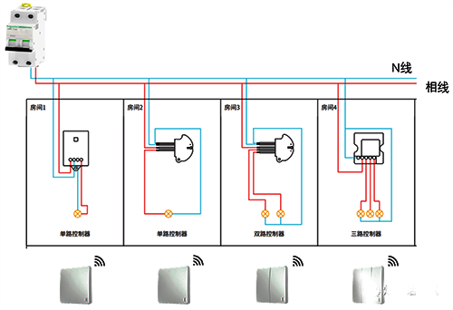 無線動能開關智能照明控制系統接線示意圖